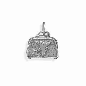 Suitcase Airplane Travel Charm Sterling Silver, Made in the USA Timeless Spark