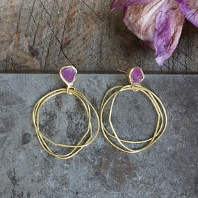Comfortable Piece Ruby Guardian Hoops - Brass, Silver   Ruby