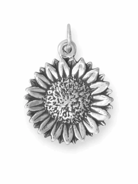 Vivid Touch Sunflower Charm Oxidized Sterling Silver