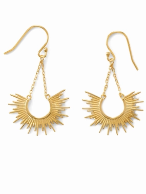 Sunrise Earrings Gold-plated with Chain Half Sun Design Shimmer Detail