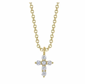 14K Yellow Gold Round Shape Diamond Cross Necklace (.10ctw) Vintage Vibe