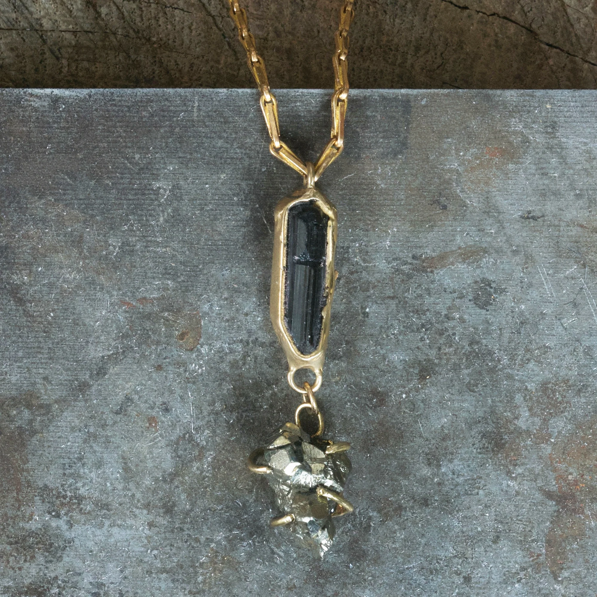 Superior Accessory Local Accessory Supernova Pendant - Tourmaline, Pyrite   Brass