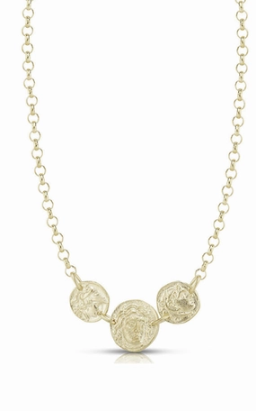 Custom Adornment Romantic Detail Vintage Triple Coin Statement Necklace