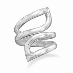 HighEnd Ornament Sweeping Leaf Form Wrap Ring Sterling Silver Polished Double Open Band, 7