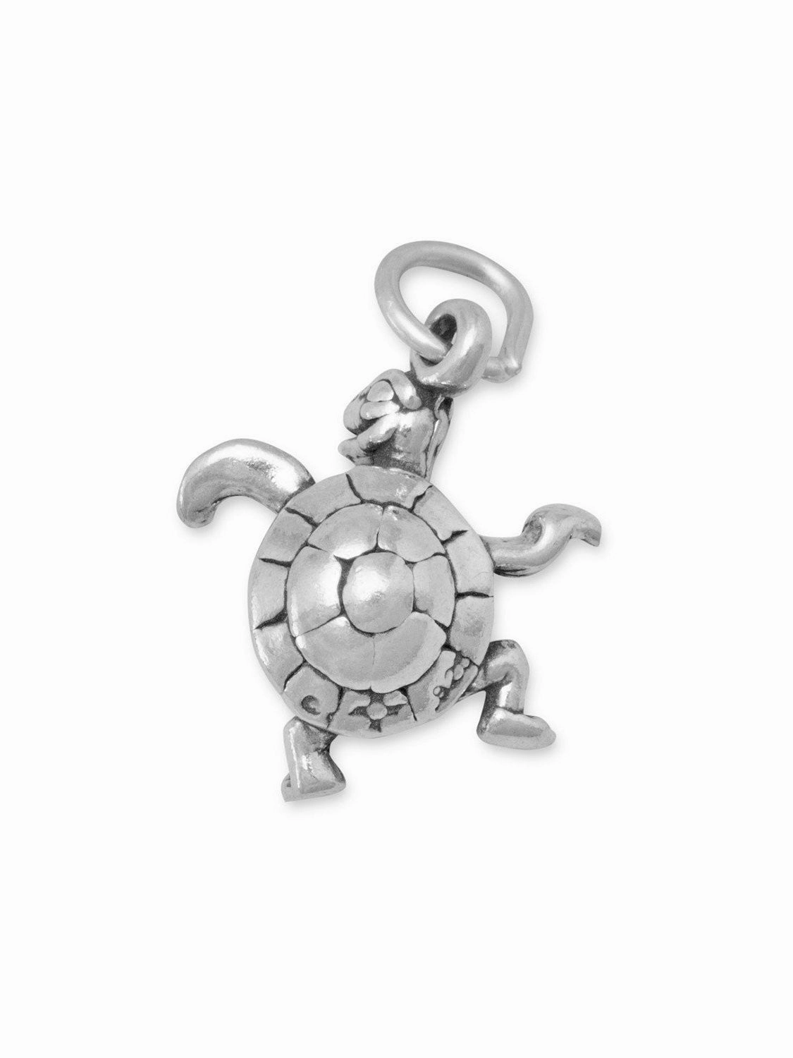 Luxury Craftsmanship Enchanted Look Swimming Turtle Sterling Silver Charm - Made in the USA