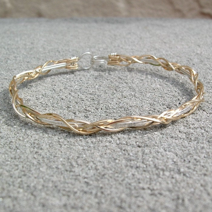 Thin Two-Tone Grapevine Gold Over Silver Wire Wrapped Bracelet Quick Buy