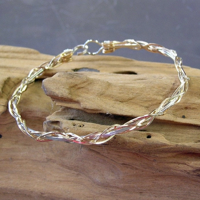 Personal Fit Thin Two-Tone Grapevine Gold Over Silver Wire Wrapped Bracelet