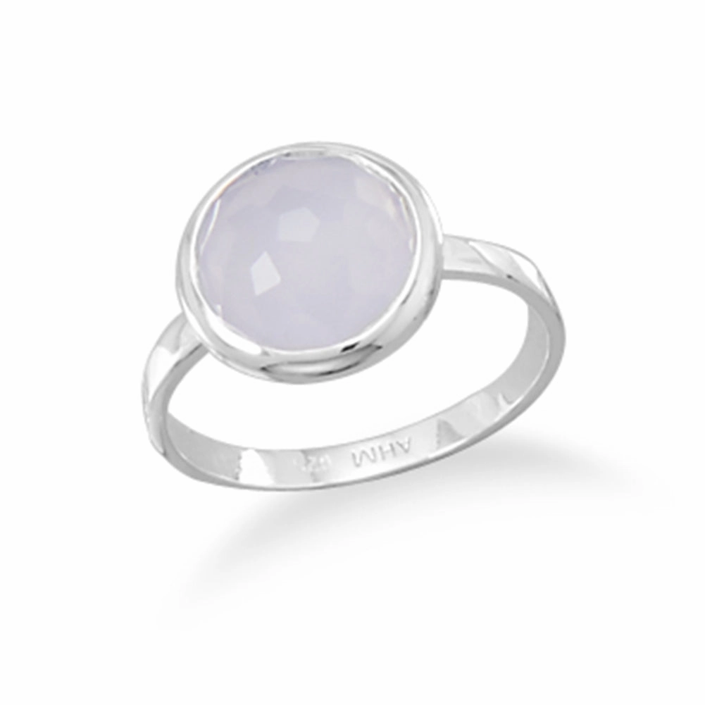 Economical Accessory Unique Appearance Synthetic Blue Chalcedony Stackable Ring Round with Freeform Silver, Size 5 to 9