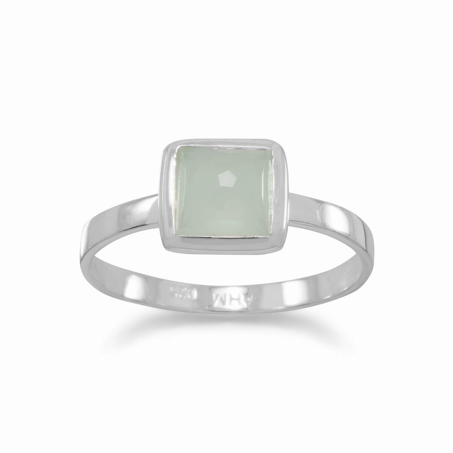 Synthetic Green Chalcedony Stackable Ring Square Sterling Silver Designer Item