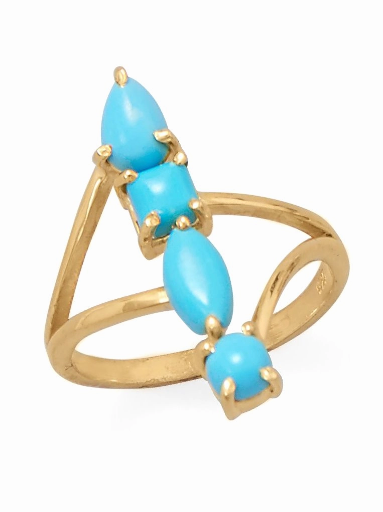 Synthetic Turquoise Ring Stacked Design Split Band Multiple Shape Stones HighEnd Piece