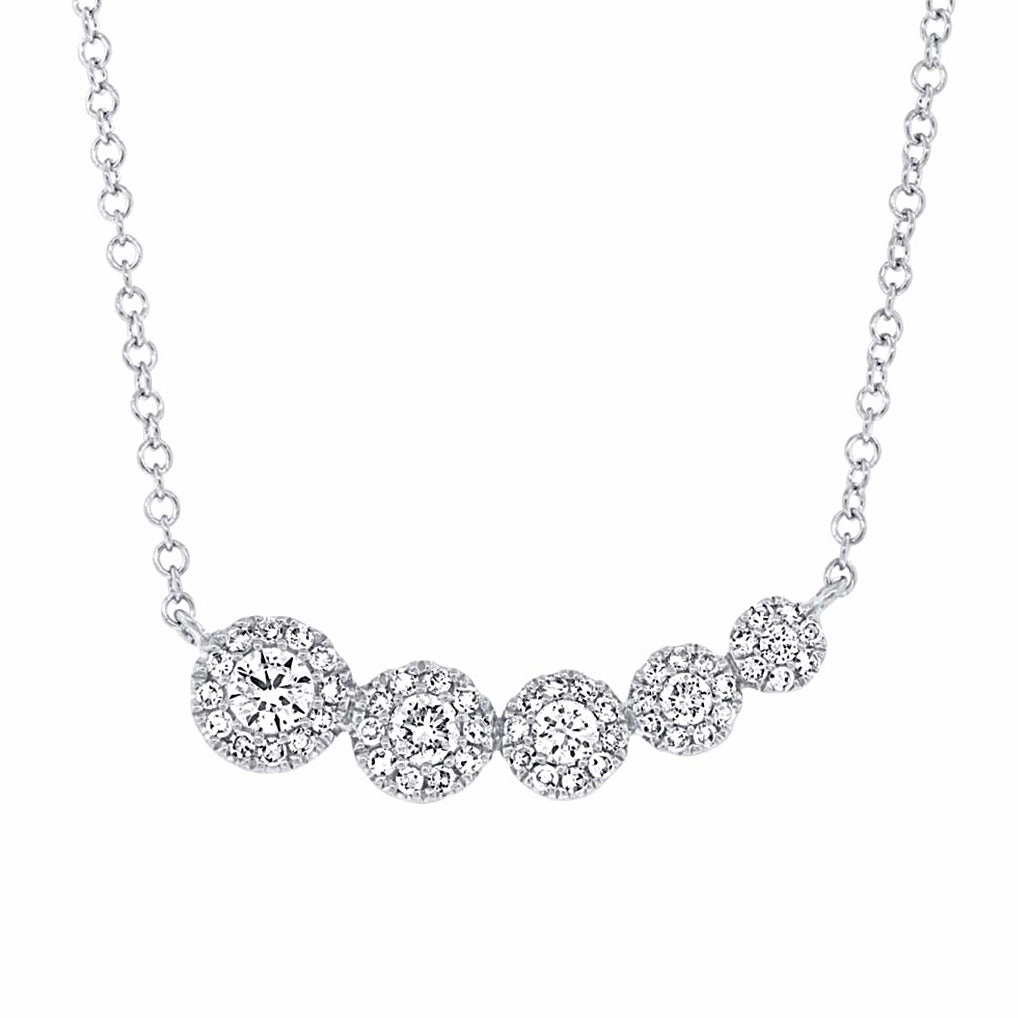 Bremer Jewelry Center of My World 14K White Gold Round Shape Diamond Multi Cluster Pendant with a 14K White Gold Cable Link Necklace (0.32ctw) Smiling Face