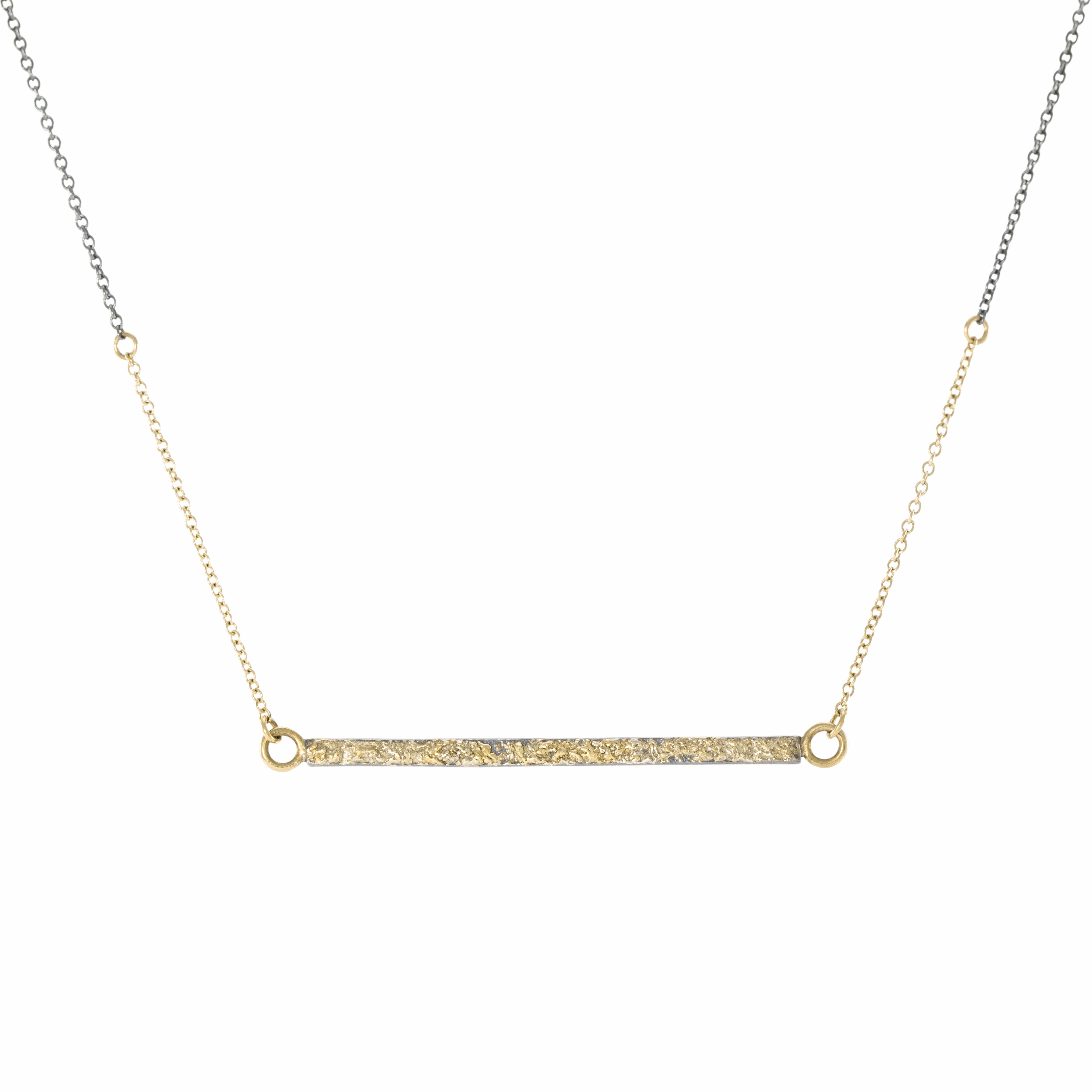 Fantastic Piece Travel Style Terra Bar Necklace on Two-Tone Chain - 22k/18k/14k Gold   Oxidized Silver