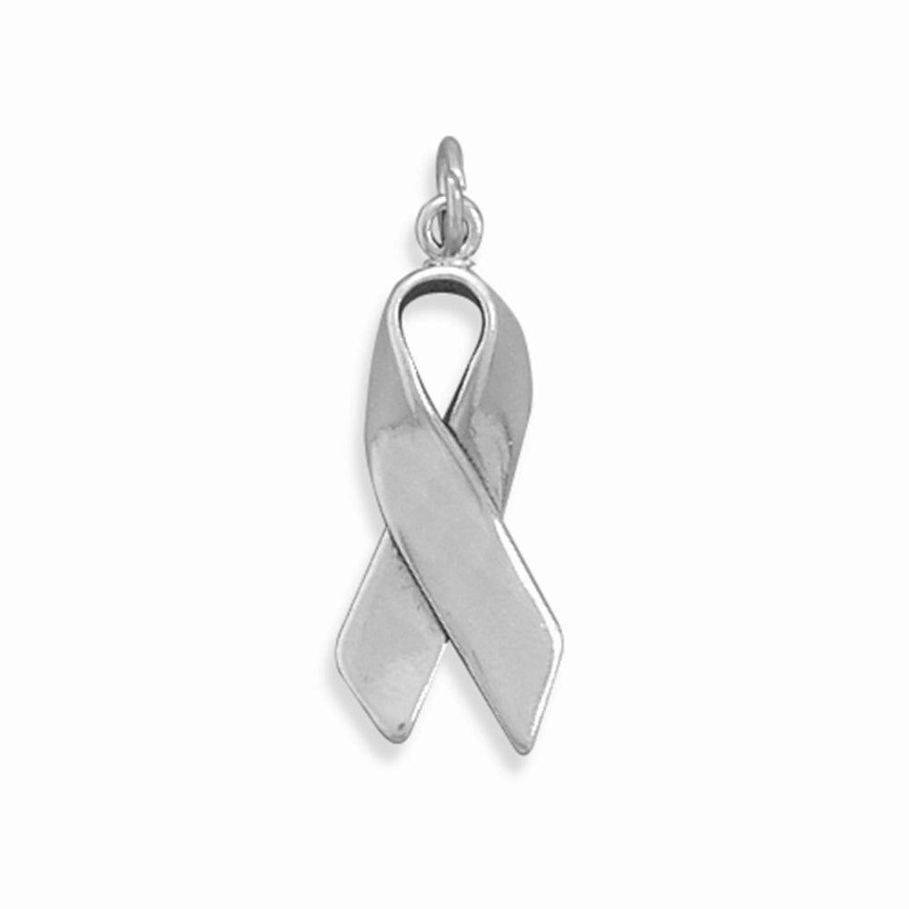 Fashionable Accent Folded Ribbon Awareness Charm Sterling Silver, Made in the USA