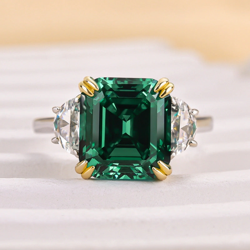 Louily 4.5 Carat Paraiba Tourmaline Asscher Cut Three Stone Women's Engagement Ring In Sterling Silver Seasonal Look