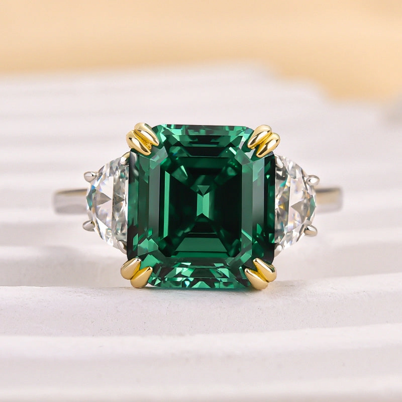 Formal Vibe Louily 4.5 Carat Paraiba Tourmaline Asscher Cut Three Stone Women's Engagement Ring In Sterling Silver