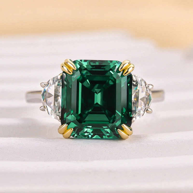 Louily 4.5 Carat Paraiba Tourmaline Asscher Cut Three Stone Women's Engagement Ring In Sterling Silver Premium Touch