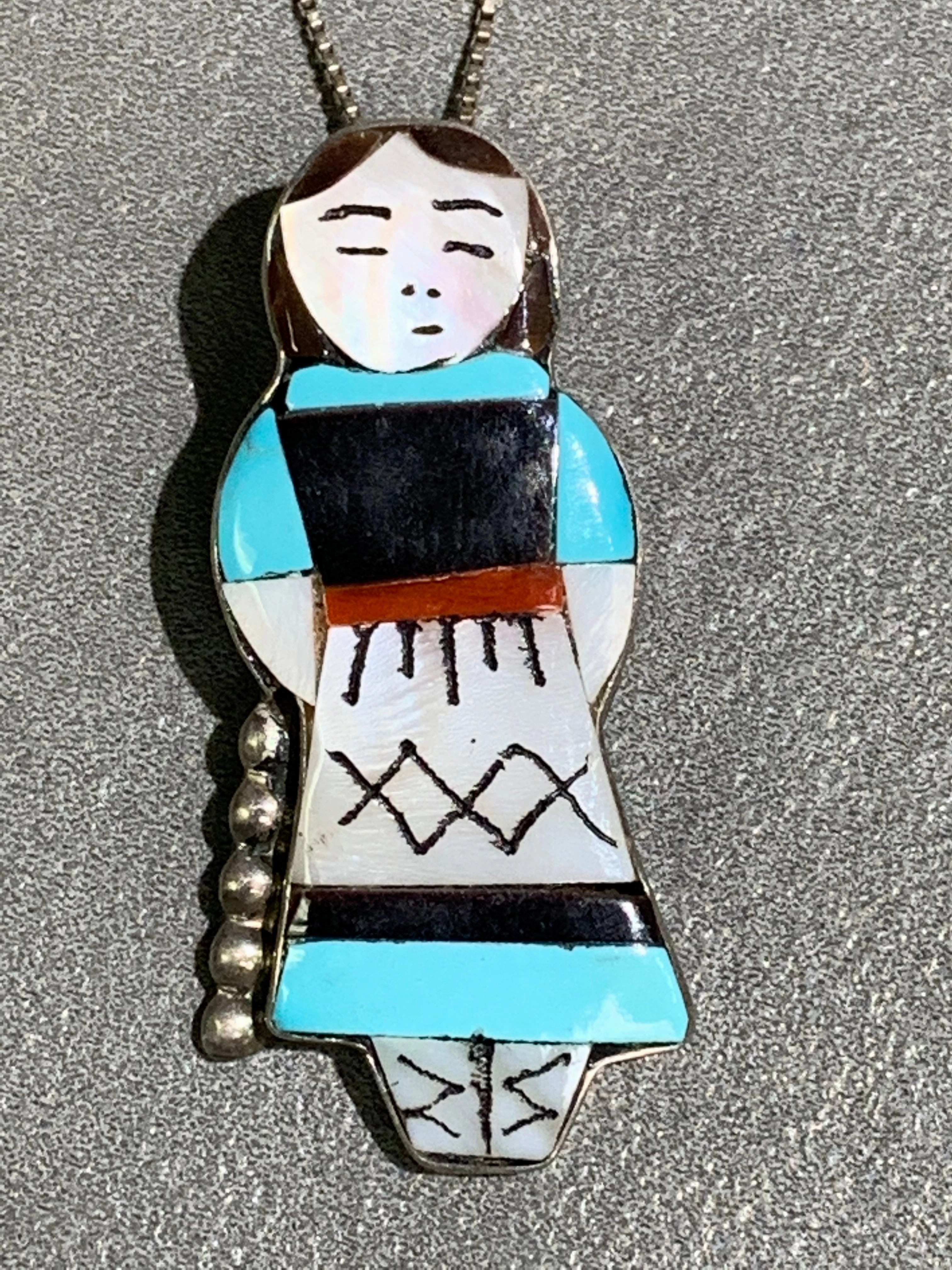 Theresa Waseta Zuni Sterling Silver Inlaid Maiden Pin /Pendant Stylish Element