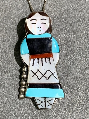 Theresa Waseta Zuni Sterling Silver Inlaid Maiden Pin /Pendant Stylish Element