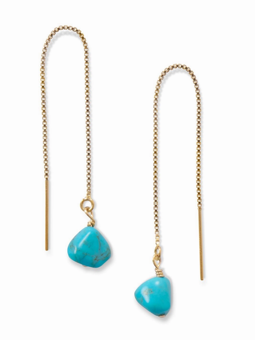 Threader Chain Earrings Gold-filled with Reconstituted Turquoise Bead Ends Special Style Dinner Party