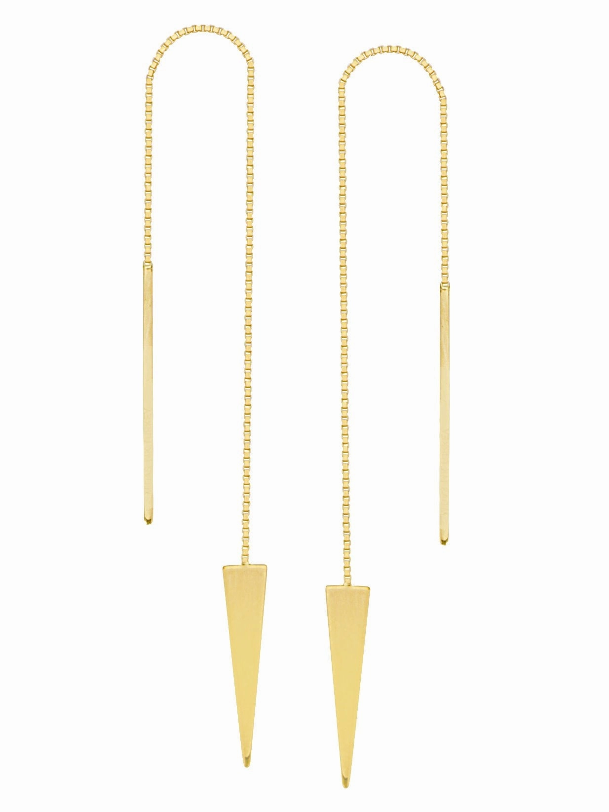 Opulent Edge Threader Earrings 14K Yellow Gold Polished Solid Triangle and Bar with Box Chain