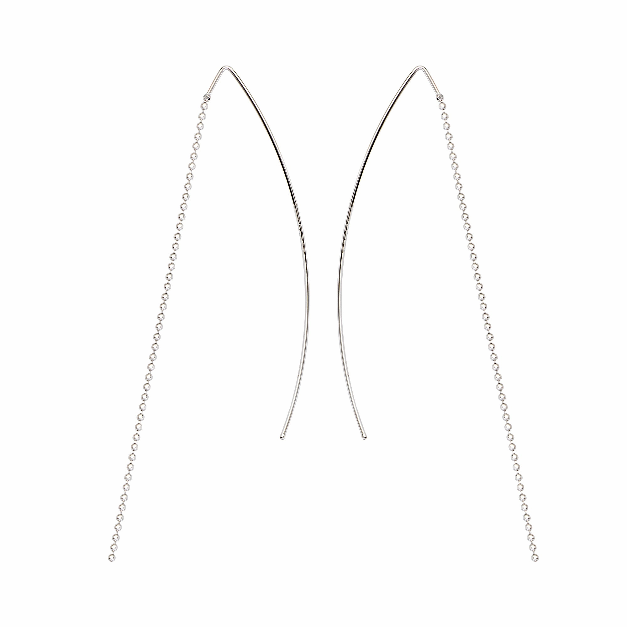 Threader Earrings Bead Chain with Curved Wire Rhodium on Sterling Silver Romantic Vibe