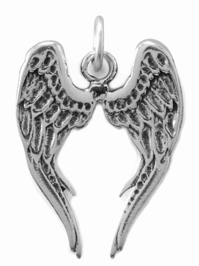 Three Dimensional Angel Wings Charm Antiqued Sterling Silver Romantic Accessory