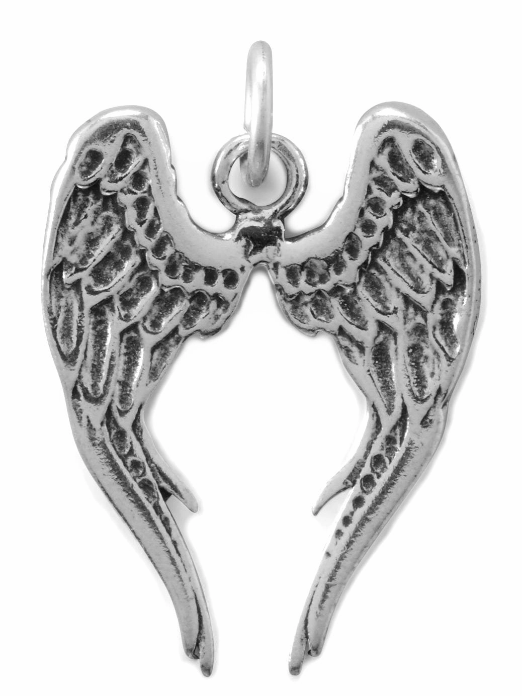 Three Dimensional Angel Wings Charm Antiqued Sterling Silver Romantic Accessory