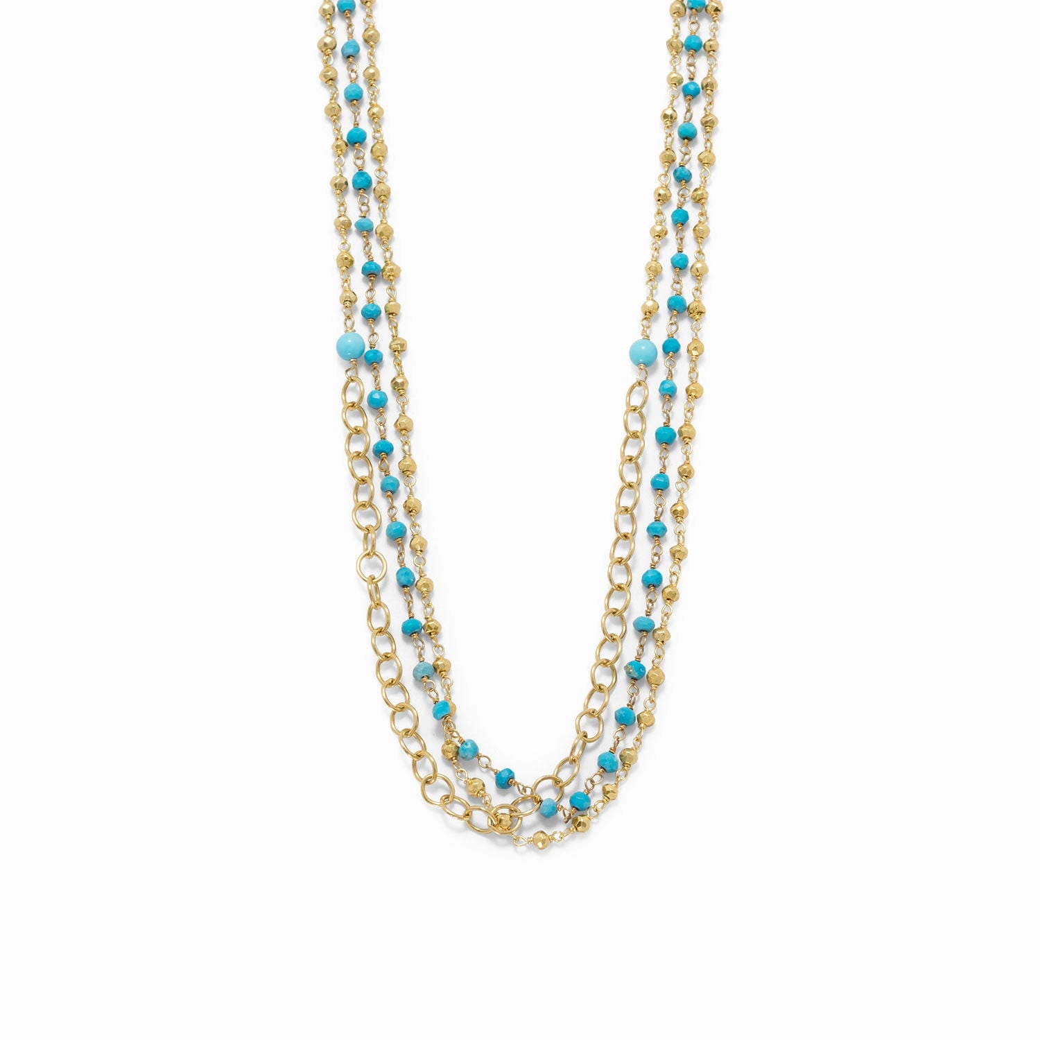 Three Strand Choker Chain Necklace with Gold-plated Sterling Silver Understated Style Elegant Touch