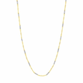 Light tone Fashion Craft 14k Gold Two-tone Singapore Flat Saturn Chain, 16-inch