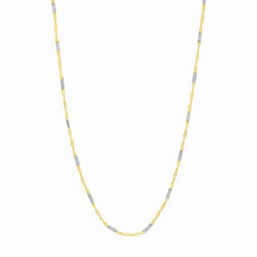 Light tone Fashion Craft 14k Gold Two-tone Singapore Flat Saturn Chain, 16-inch