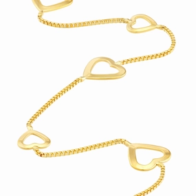 Enduring Shine Box Chain Large and Small Heart Bracelet Station Style 14k Yellow Gold