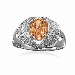 Sterling Silver Champagne Cubic Zirconia Ring, Size 6 Fine Style Strong Object