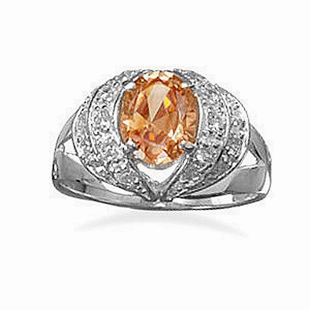 Sterling Silver Champagne Cubic Zirconia Ring, Size 6 Fine Style Strong Object