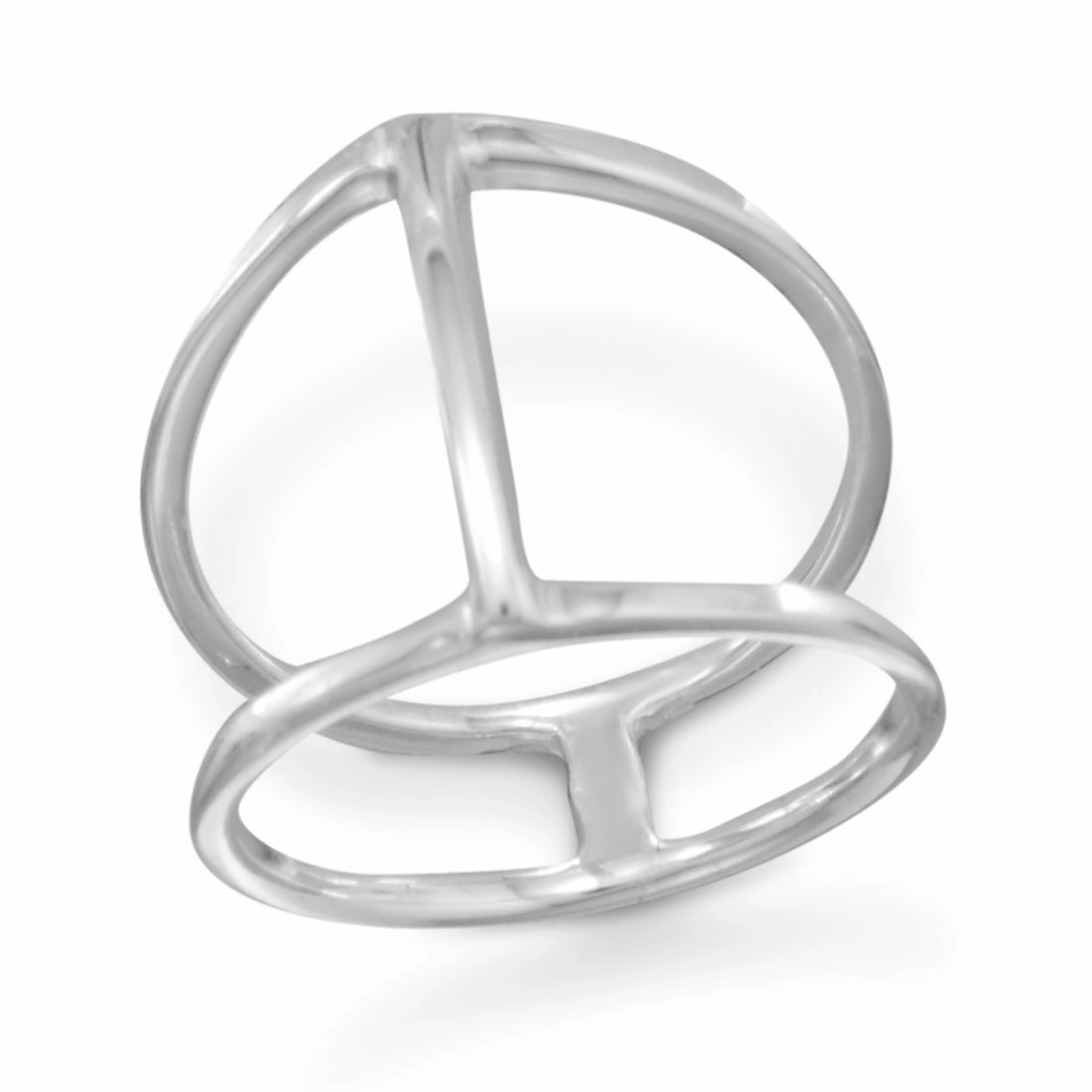 Special Gift Center Bar Double Row Stacked Ring Rhodium-plated Sterling Silver