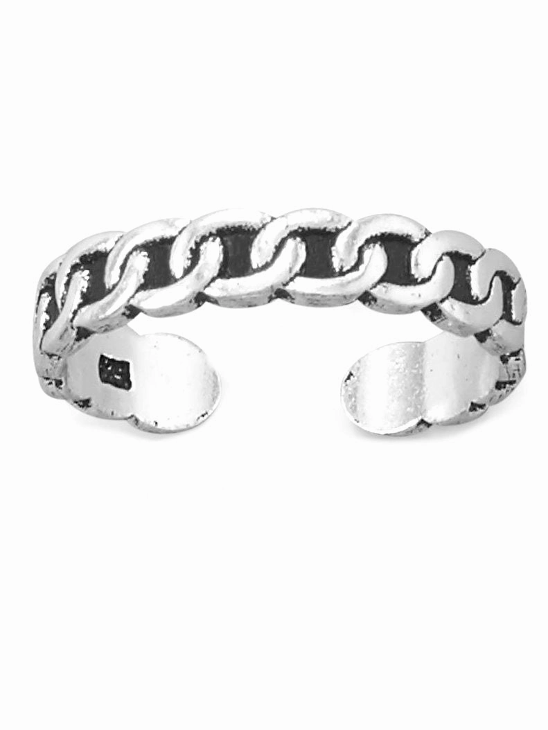 Artistic Highlight Toe Ring Antiqued Curb Chain Link Design Sterling Silver
