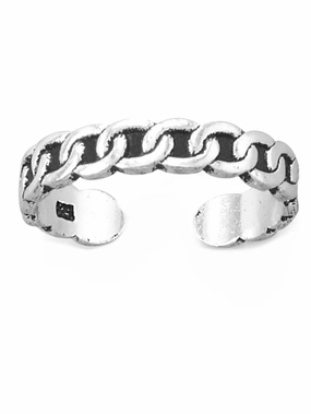 Artistic Highlight Toe Ring Antiqued Curb Chain Link Design Sterling Silver