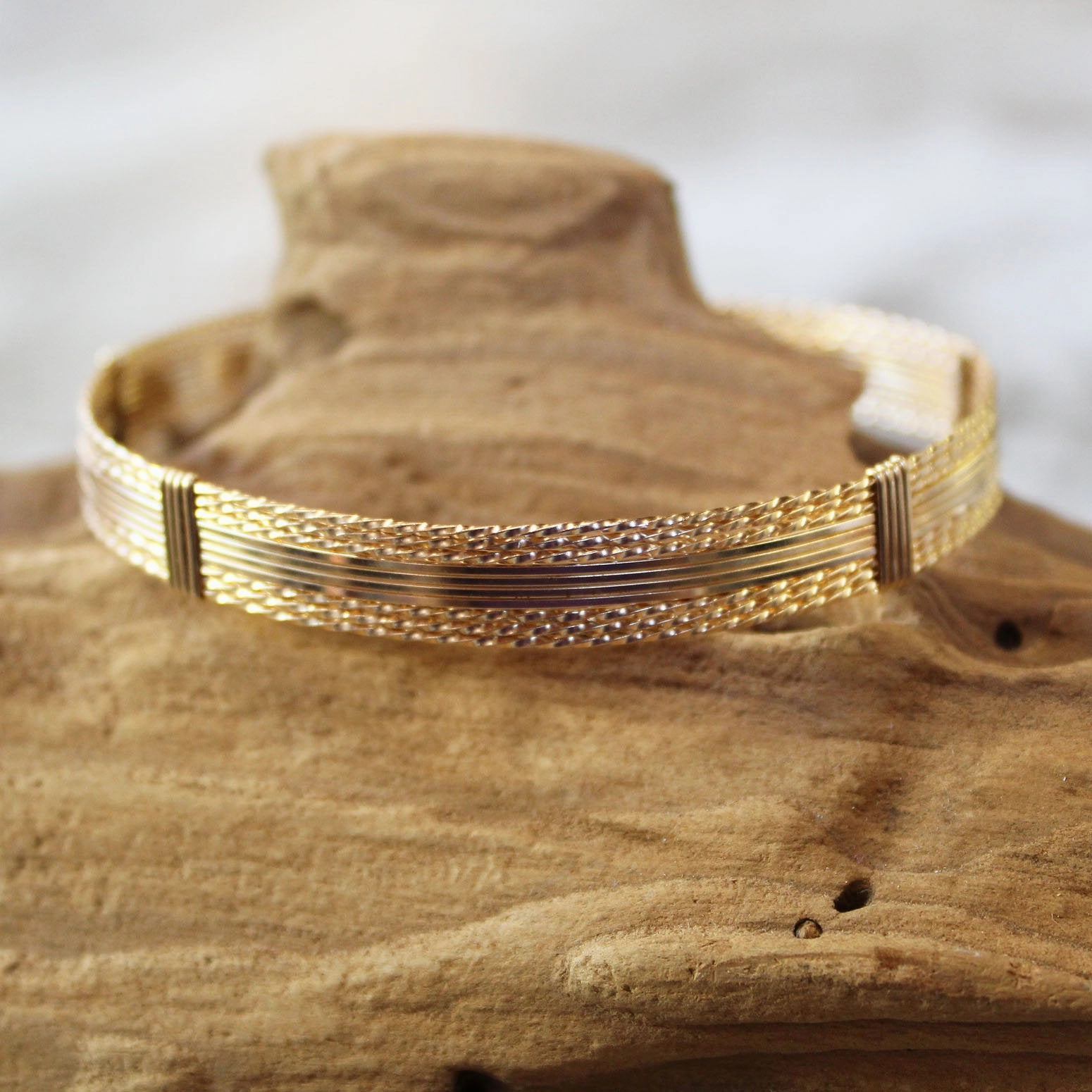 14kt Gold Filled 10-Strand Wirewrapped Stackable Bracelet  TTTSSSSTTT Wrap Around