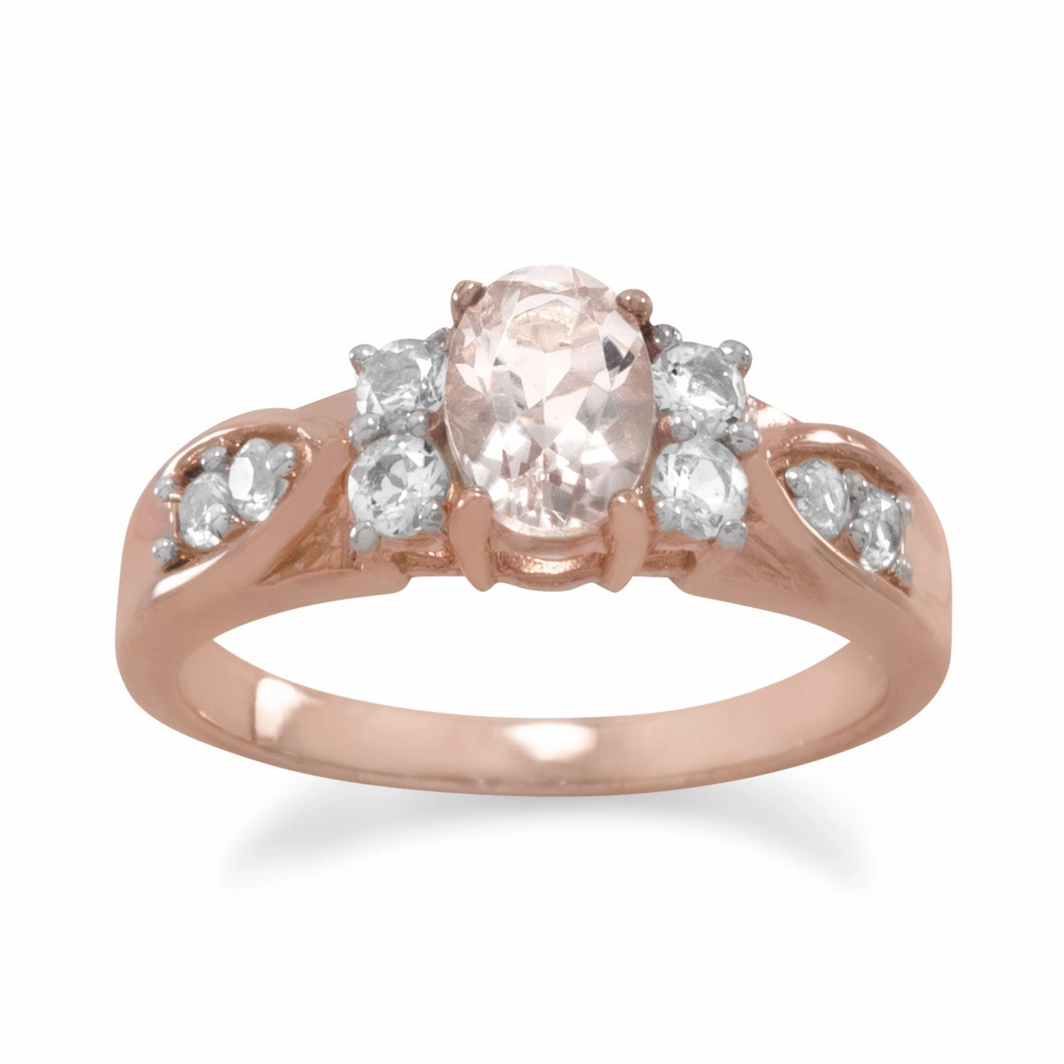 Shiny Effect Excellent Item Morganite and White Topaz Ring Rose Gold-plated Sterling Silver