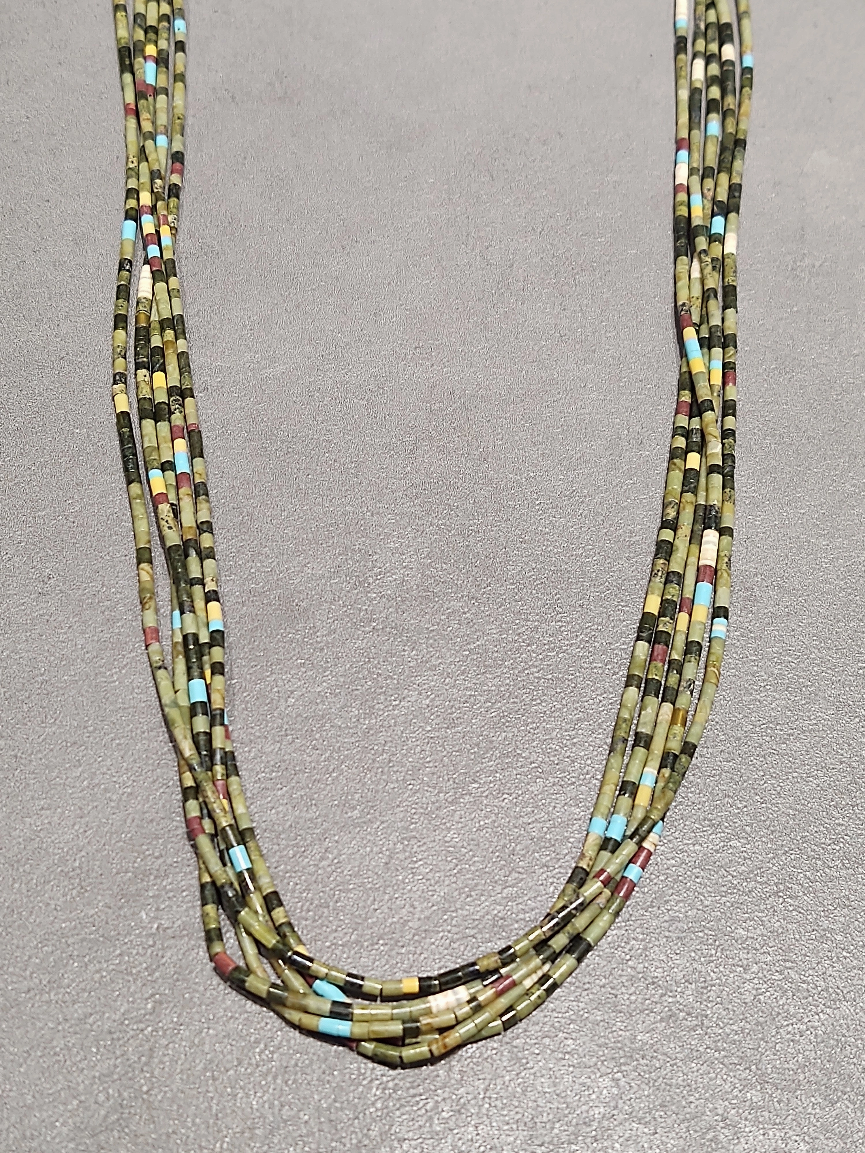 Feminine Accent Bridal Moment Traditional Wrap Heishi Turquoise 5 Strand Necklace - Handmade Native American