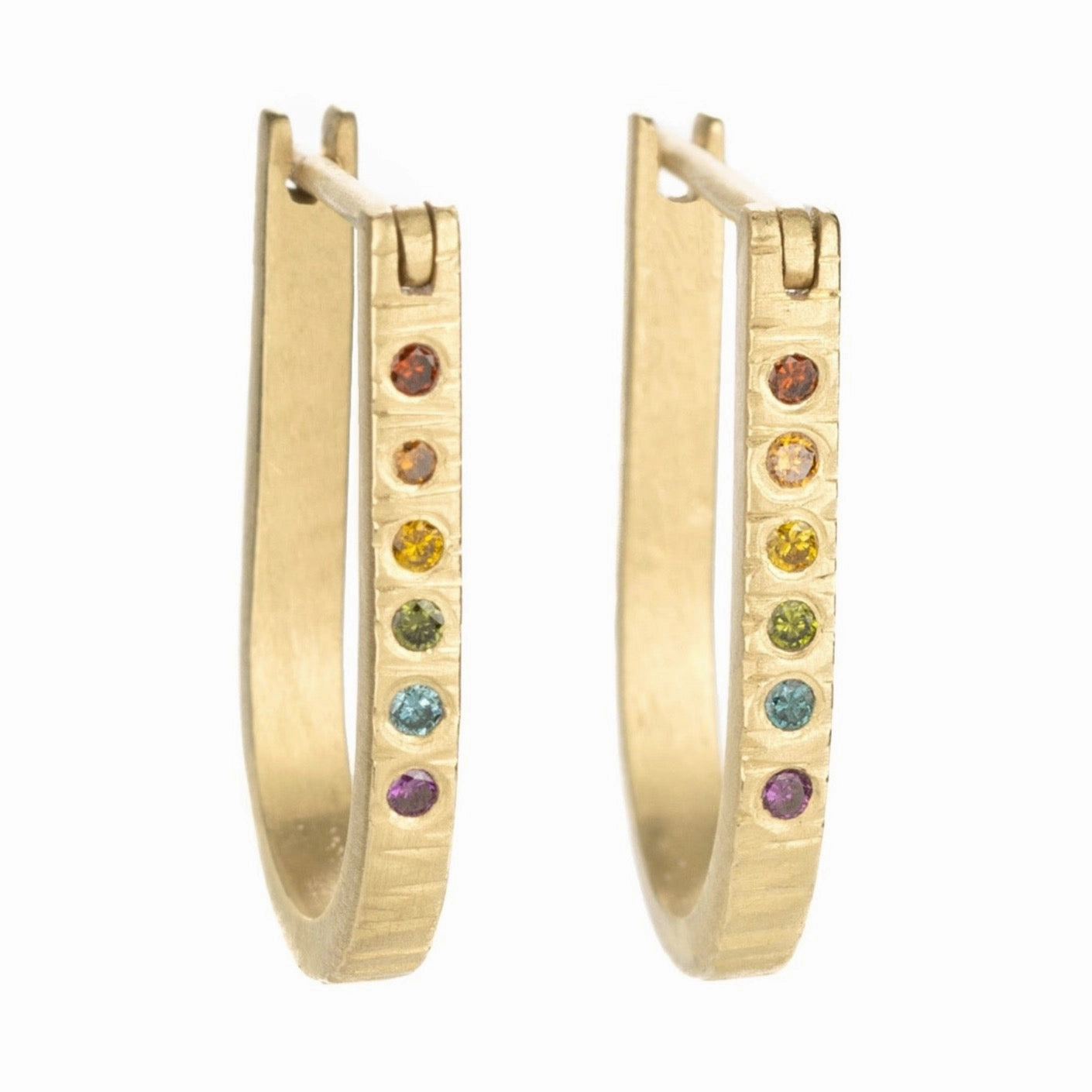 Traveler Huggie Hoops - 18ky Gold   Colored Diamonds Luxurious Creation