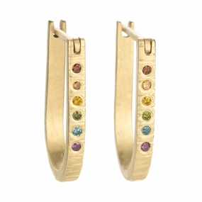 Graceful Design Vibrant Trinket Traveler Huggie Hoops - 18ky Gold   Colored Diamonds