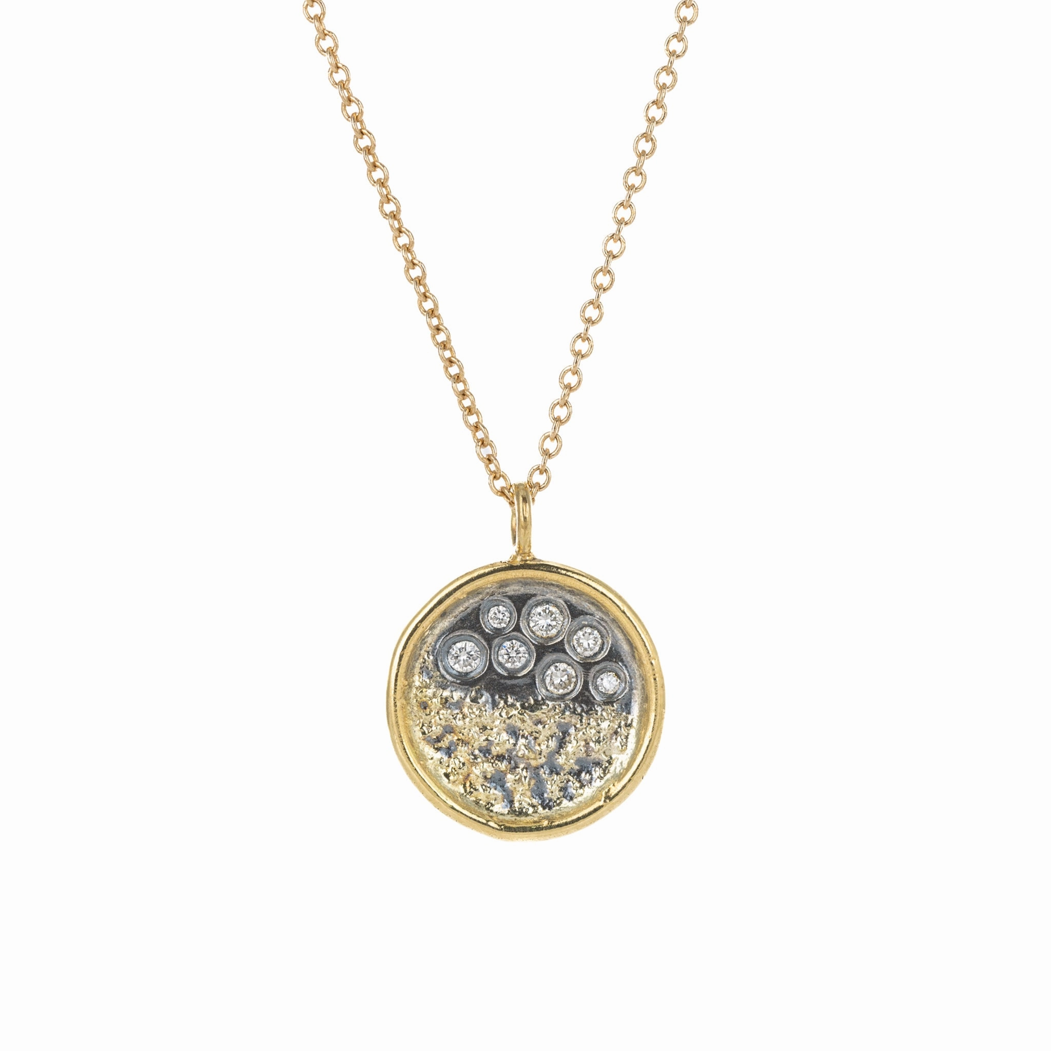 Glamorous Mood Value Ornament Traveler??s Coin Necklace - 22k/18k Gold, Oxidized Silver   Reclaimed Diamonds