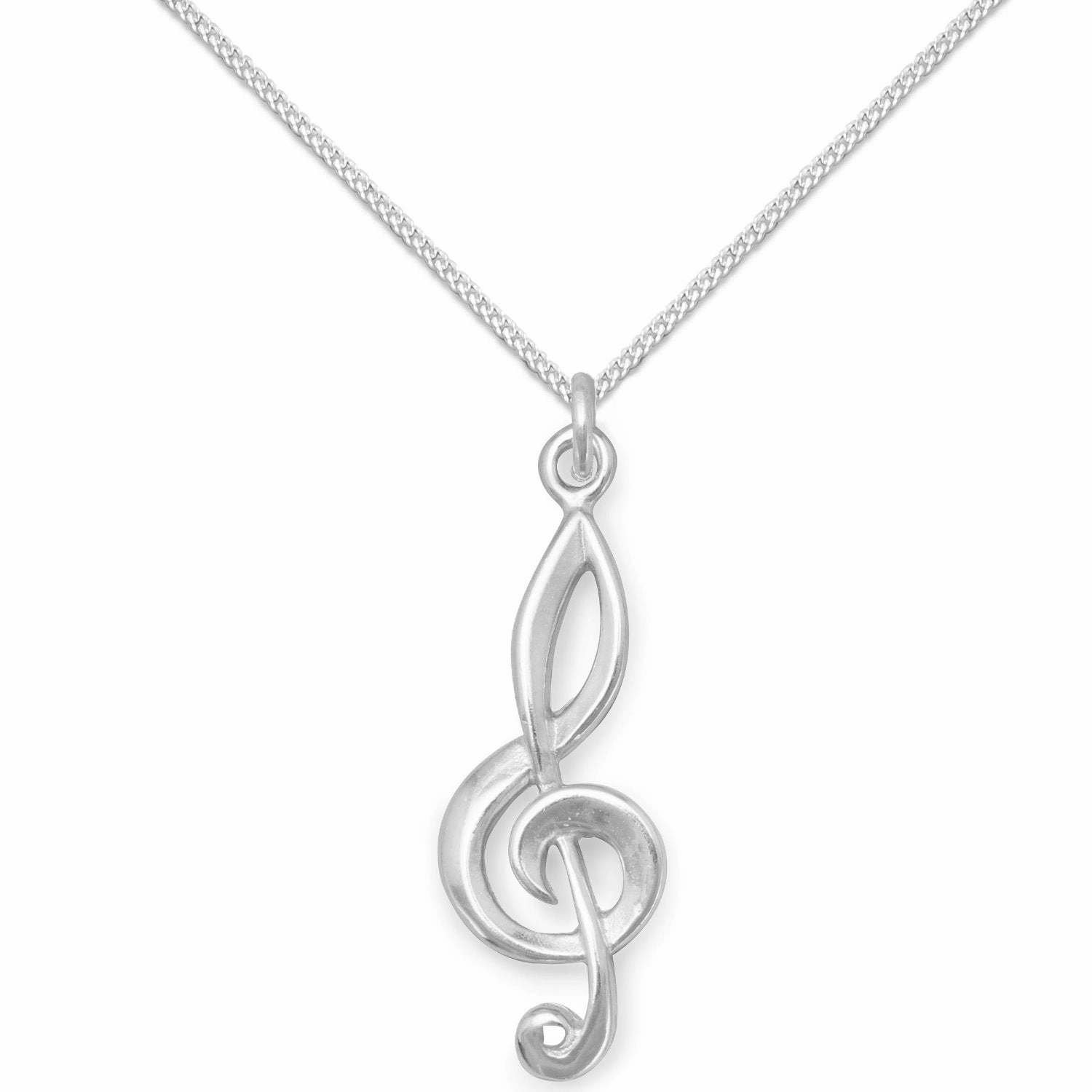 Alluring Style Elegant Fit Treble Clef Pendant Necklace Sterling Silver, Chain Included