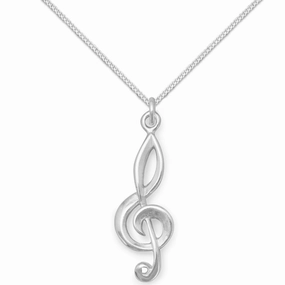 Alluring Style Elegant Fit Treble Clef Pendant Necklace Sterling Silver, Chain Included