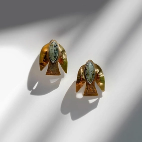 Daily Embellishment Paloma Earrings - Oxidized Brass, Sterling Silver   African Turquoise