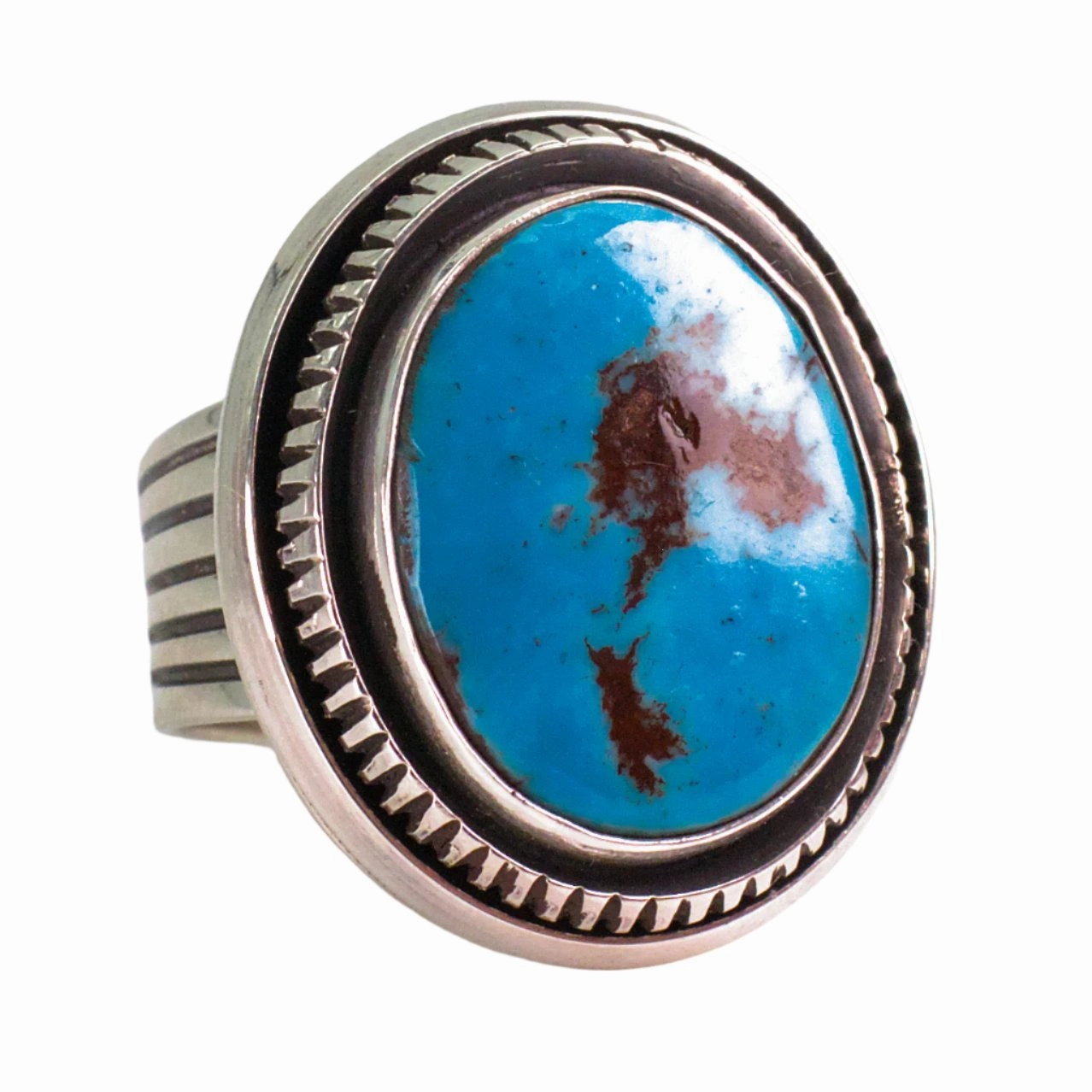 Impressive Finish Leonard Nez Navajo Handmade Sterling Silver Turquoise Ring