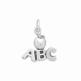 Fresh Light Intricate Work ABC with Apple Sterling Silver Charm, Made in the USA