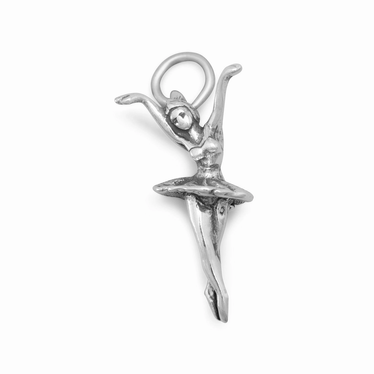 Polished Accent Ballerina Charm Dancing Sterling Silver - Made in the USA