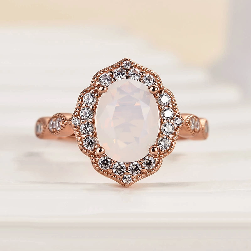 Louily Rose Gold Oval Cut Moonstone Engagement Ring In Sterling Silver Sculpted Design Exclusive Glam