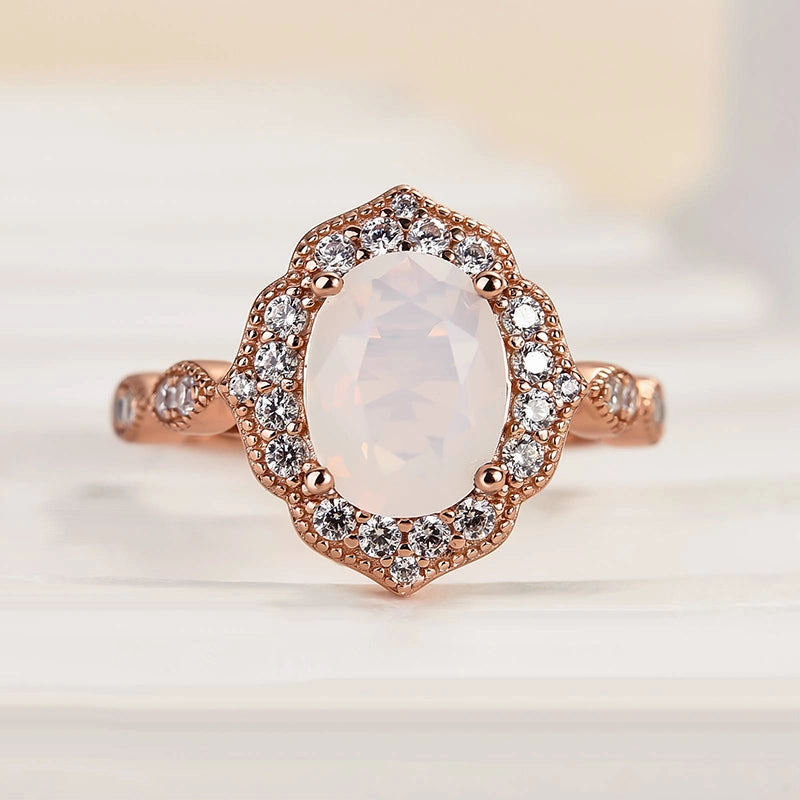 Special Look Louily Rose Gold Oval Cut Moonstone Engagement Ring In Sterling Silver